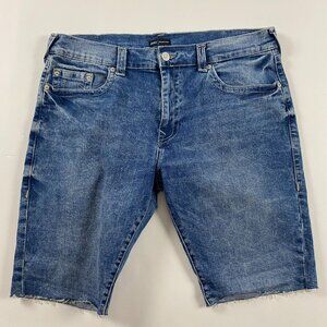 True Religion Ricky Relaxed Straight Jean Shorts Mens 40 Blue Stretch No flap